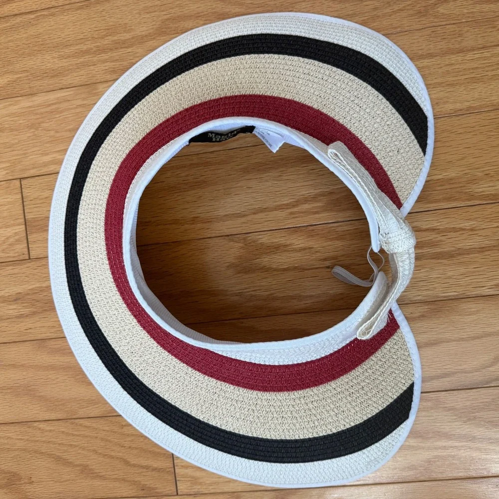 Magid OS Multicolor Straw Visor Hat Striped Bow Back Roll Up Sun Beach Accessory